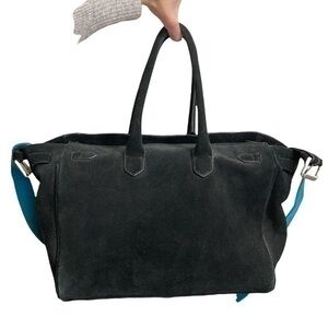 Off-white by virgil abloh suede leather black blue tote bag